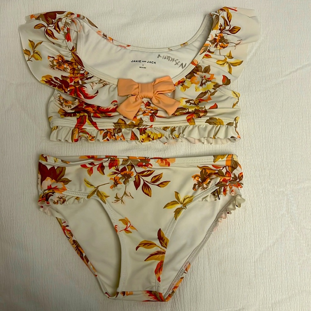Janie & Jack Bikini Size 7 Ruffle Pink & Beige